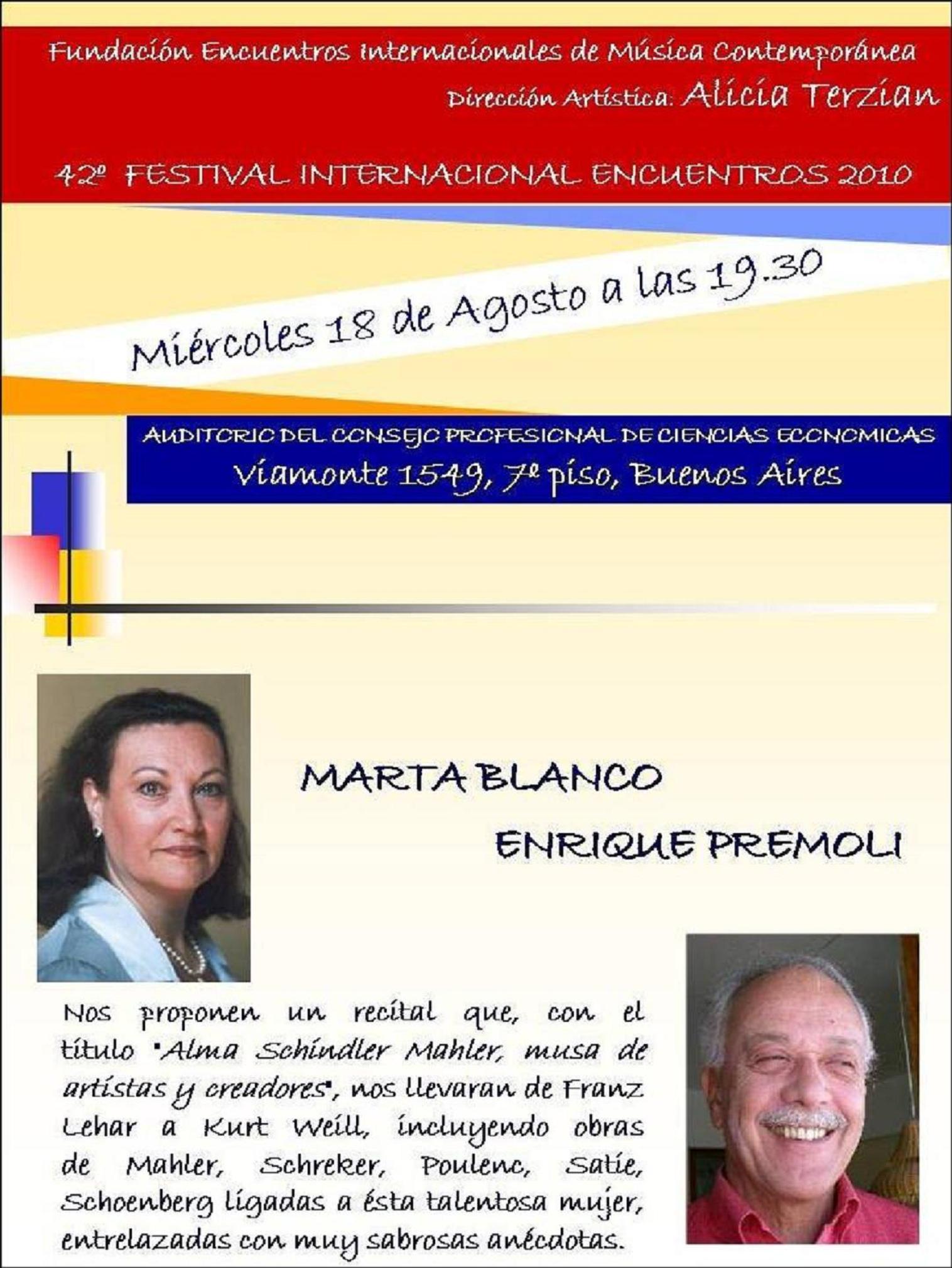 Marta Blanco / Enrique Premoli en el 42 Festival Internacional Encuentros 2010. Bs.As.