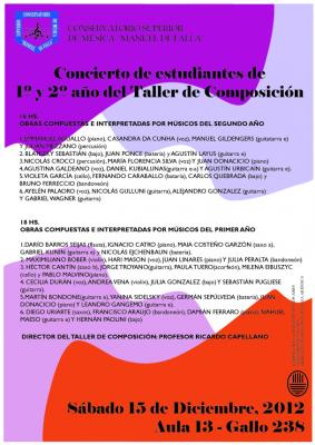 Concierto con obras compuestas por alumnos del " Taller de Composición Ricardo Capellano "/ Ciudad de Bs.As. Argentina